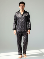 Men’s Silk-Feel Pajama Set – Long Sleeve Satin-Look Sleepwear with Elegant Pattern