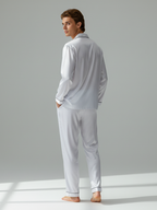 Men's Ice Silk Pajamas – Long Sleeve Pants Set for Spring and Autumn, Casual Summer Silk Suit