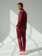 Men's Ice Silk Pajamas – Long Sleeve Pants Set for Spring and Autumn, Casual Summer Silk Suit