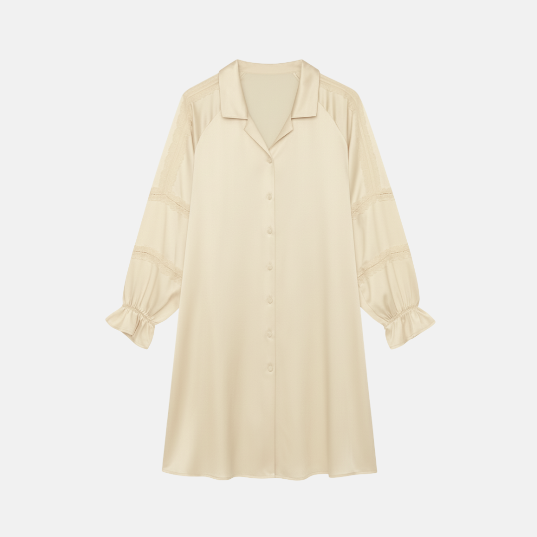 Women's Silk Lace Nightdress – Elegant Raglan Sleeve Sleepwear for Women