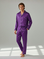 Men's Ice Silk Pajamas – Long Sleeve Pants Set for Spring and Autumn, Casual Summer Silk Suit