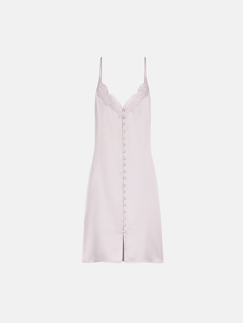 Women's Silk Mini Nightgown – Elegant Lace Trim & Flattering Side Slit