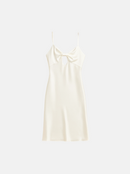 Women's Silk Evening Gown – Elegant Bow Design, Soft & Luxurious Formal Dress