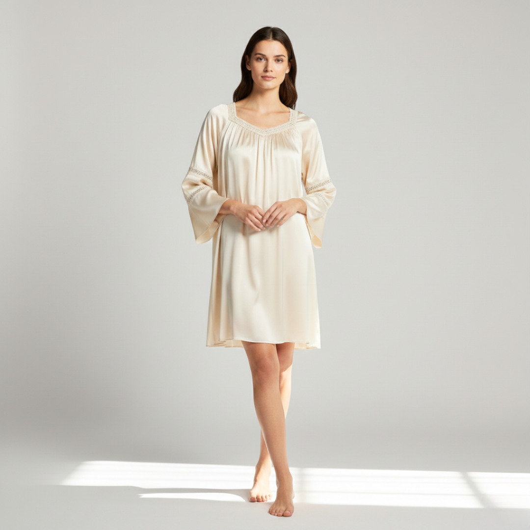 Women's Silk Lace Pleated Nightdress – Elegant Luxury Sleepwear for Women