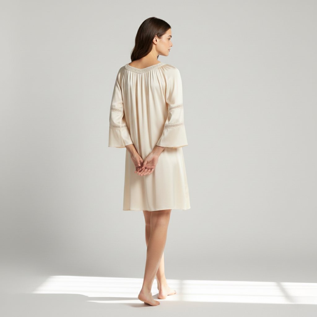 Women's Silk Lace Pleated Nightdress – Elegant Luxury Sleepwear for Women