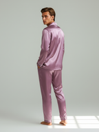 Men's Ice Silk Pajamas – Long Sleeve Pants Set for Spring and Autumn, Casual Summer Silk Suit
