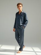 Men's Ice Silk Pajamas – Long Sleeve Pants Set for Spring and Autumn, Casual Summer Silk Suit