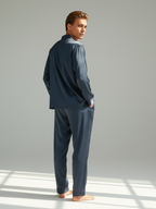 Men's Ice Silk Pajamas – Long Sleeve Pants Set for Spring and Autumn, Casual Summer Silk Suit