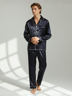 Men's Ice Silk Pajamas – Long Sleeve Pants Set for Spring and Autumn, Casual Summer Silk Suit