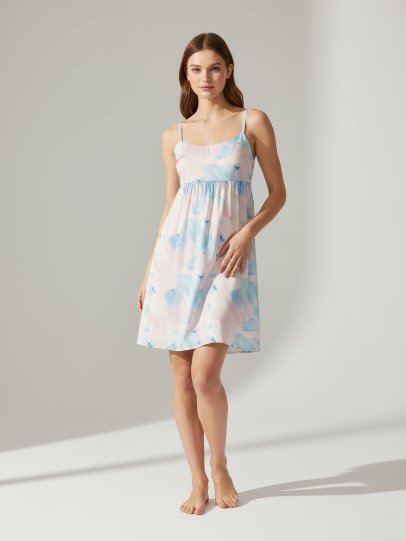 Women's Silk Watercolor Print Suspender Dress – Lightweight, Breathable & Luxuriously Soft