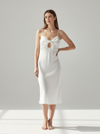 Women's Silk Evening Gown – Elegant Bow Design, Soft & Luxurious Formal Dress