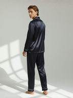 Men's Ice Silk Pajamas – Long Sleeve Pants Set for Spring and Autumn, Casual Summer Silk Suit