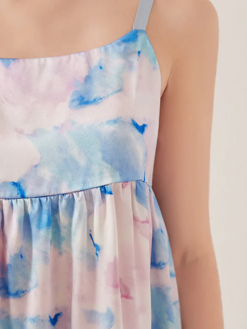 Women's Silk Watercolor Print Suspender Dress – Lightweight, Breathable & Luxuriously Soft