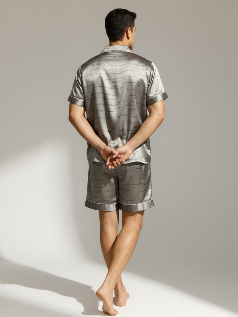 Men’s Ice Silk Pajama Set – Short Sleeve Loose Fit Sleepwear & Homewear Suit