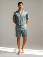 Men’s Ice Silk Pajama Set – Short Sleeve Loose Fit Sleepwear & Homewear Suit