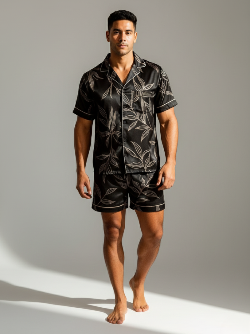 Men’s Ice Silk Pajama Set – Short Sleeve Loose Fit Sleepwear & Homewear Suit
