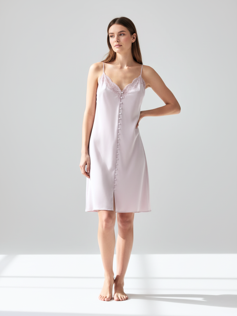 Women's Silk Mini Nightgown – Elegant Lace Trim & Flattering Side Slit