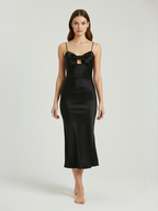Women's Silk Evening Gown – Elegant Bow Design, Soft & Luxurious Formal Dress
