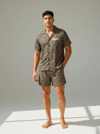 Men’s Ice Silk Pajama Set – Short Sleeve Loose Fit Sleepwear & Homewear Suit