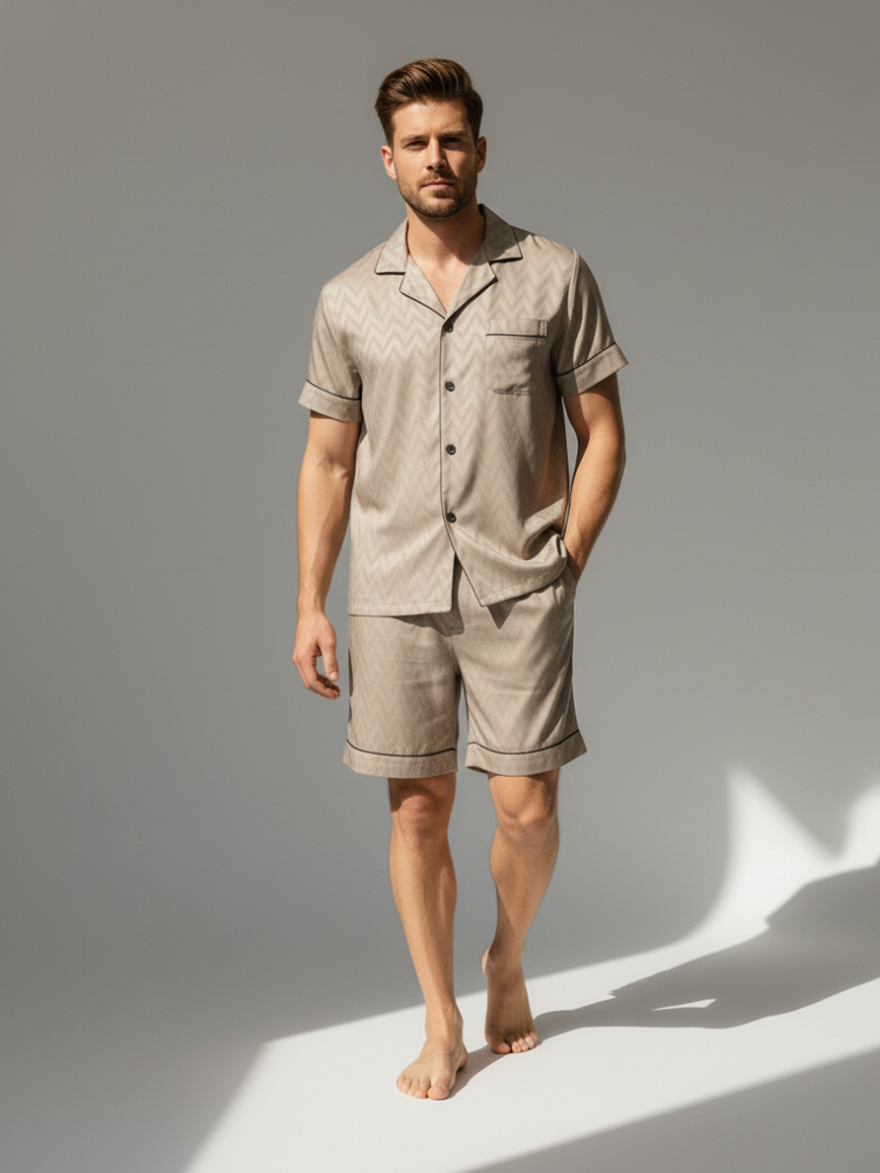 Men’s Ice Silk Pajama Set – Short Sleeve Loose Fit Sleepwear & Homewear Suit