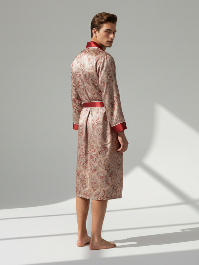 Men’s Silk-Like Robe – Luxurious Paisley Pattern Sleepwear