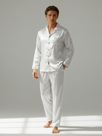 Men's Ice Silk Pajamas – Long Sleeve Pants Set for Spring and Autumn, Casual Summer Silk Suit