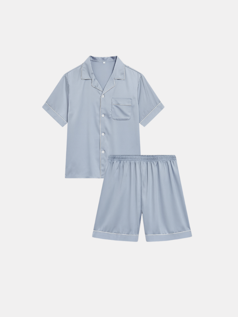 Men’s Silk Pajama Set – Short Sleeve Shirt & Shorts Nightwear