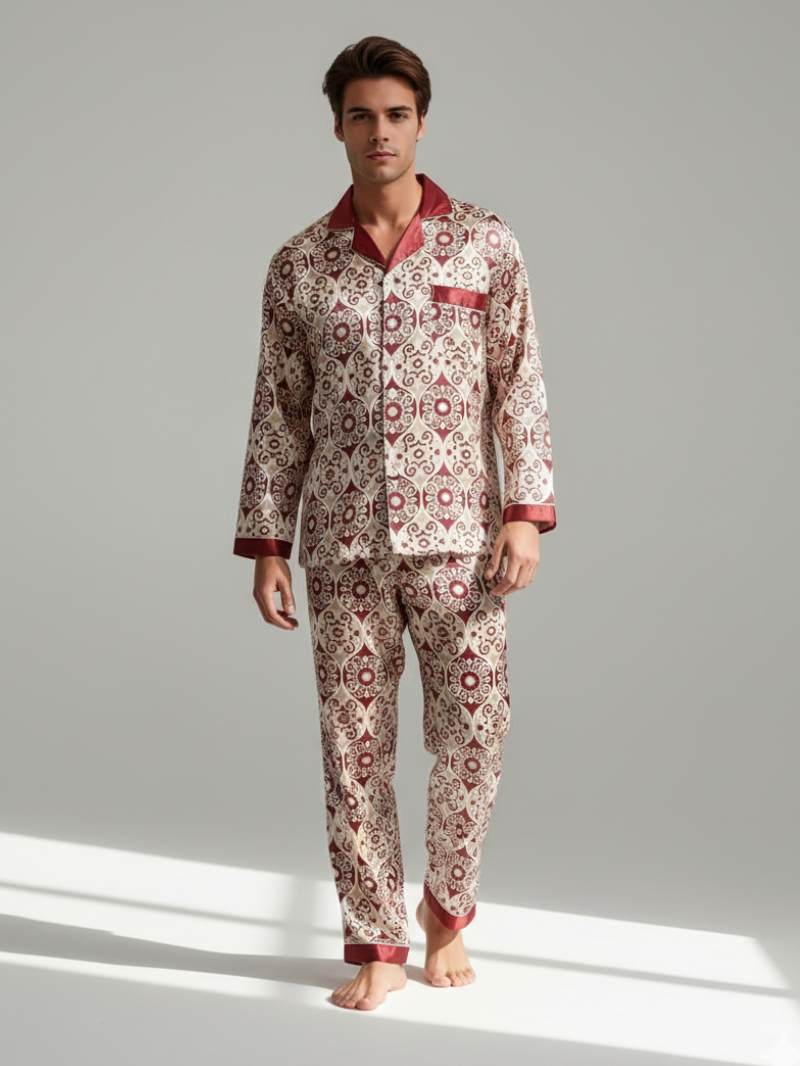 Men’s Silk-Feel Pajama Set – Lightweight Long & Short Sleeve Sleepwear for All Seasons