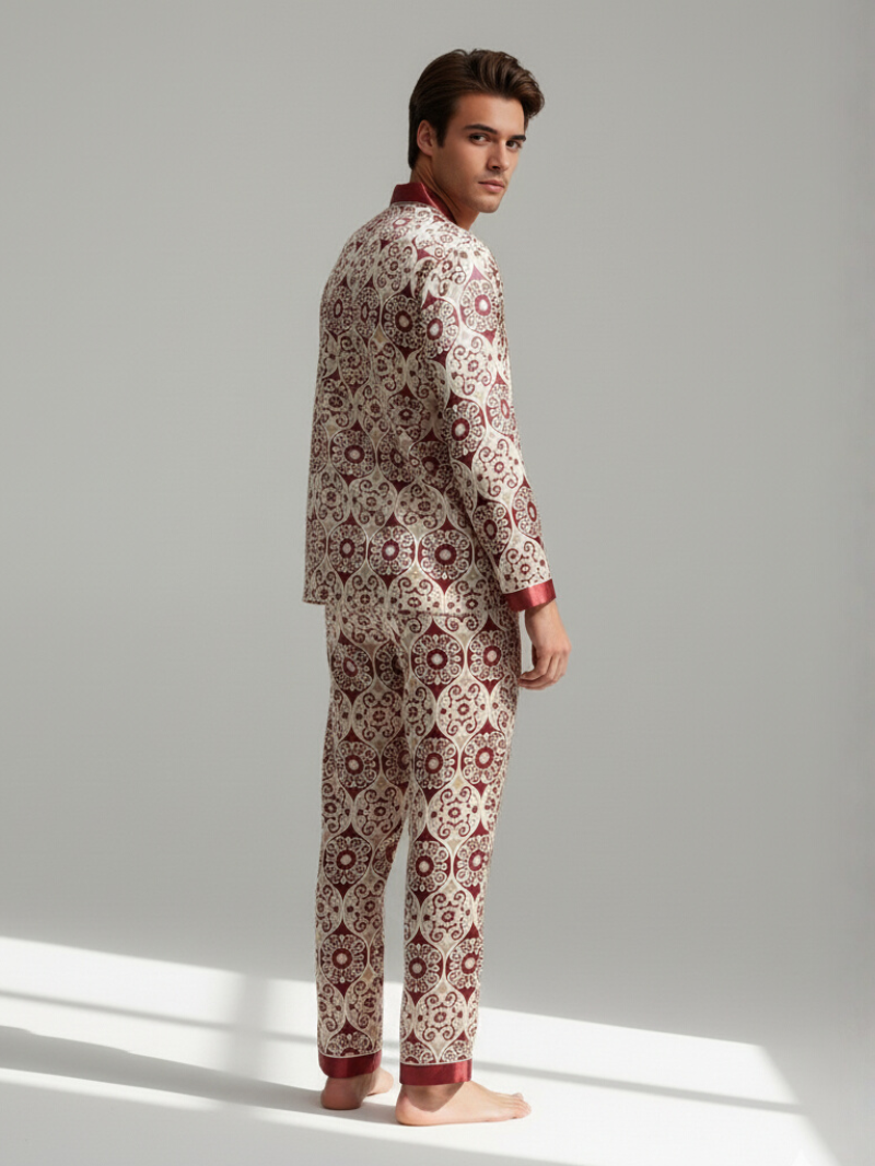 Men’s Silk-Feel Pajama Set – Lightweight Long & Short Sleeve Sleepwear for All Seasons