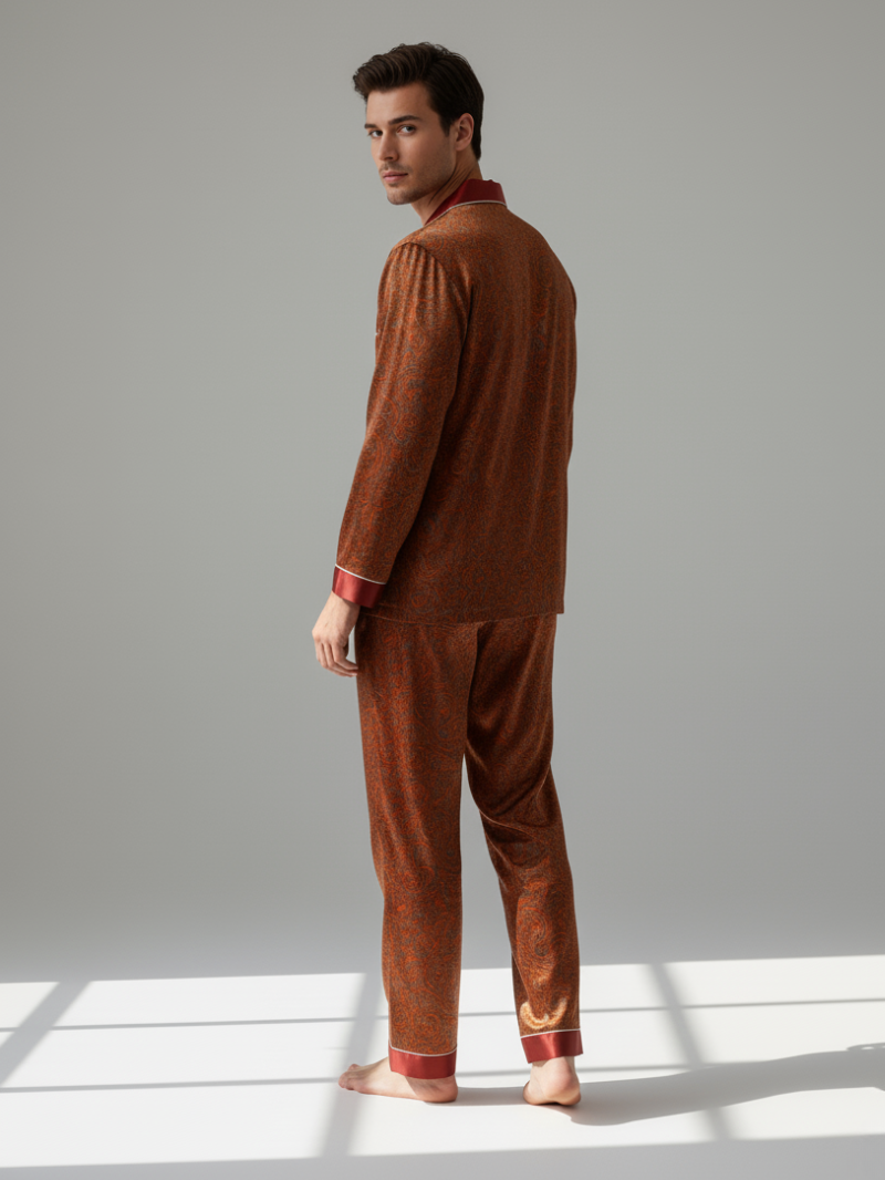 Men’s Silk-Feel Pajama Set – Lightweight Long & Short Sleeve Sleepwear for All Seasons