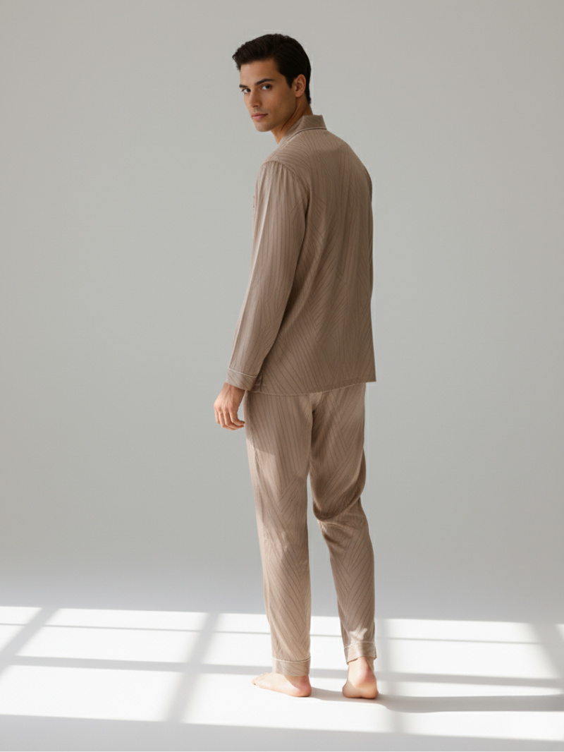 Men’s Silk-Feel Pajama Set – Lightweight Long & Short Sleeve Sleepwear for All Seasons