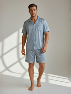 Men’s Silk Pajama Set – Short Sleeve Shirt & Shorts Nightwear