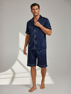 Men’s Silk Pajama Set – Short Sleeve Shirt & Shorts Nightwear