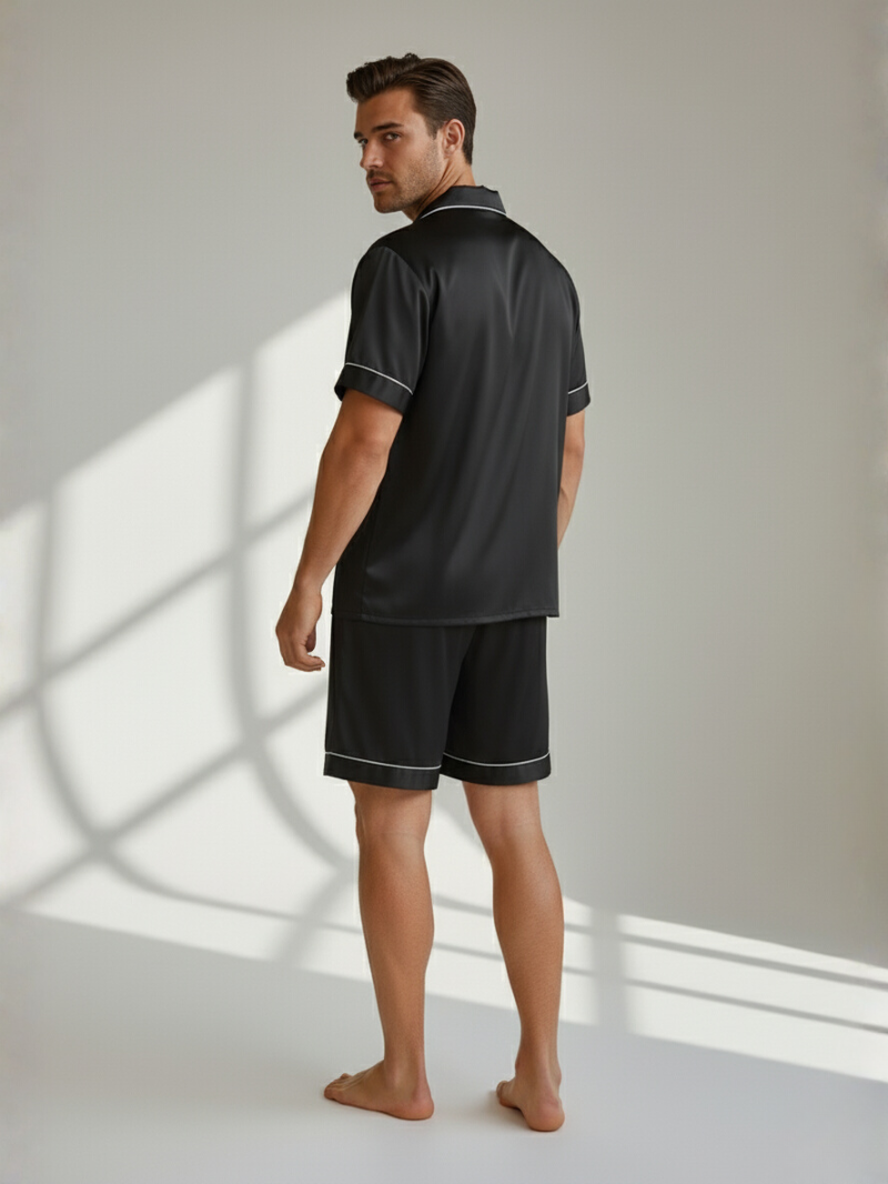Men’s Silk Pajama Set – Short Sleeve Shirt & Shorts Nightwear