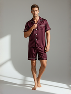 Men’s Silk Pajama Set – Short Sleeve Shirt & Shorts Nightwear