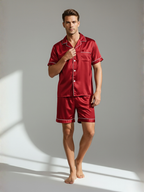 Men’s Silk Pajama Set – Short Sleeve Shirt & Shorts Nightwear
