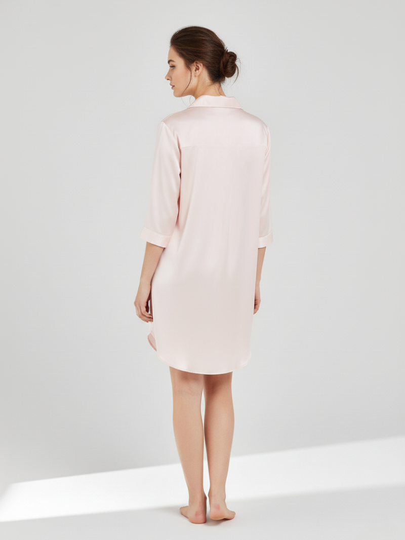 Women's Silk Nightdress with Shirt Collar – Elegant Women’s Sleepwear