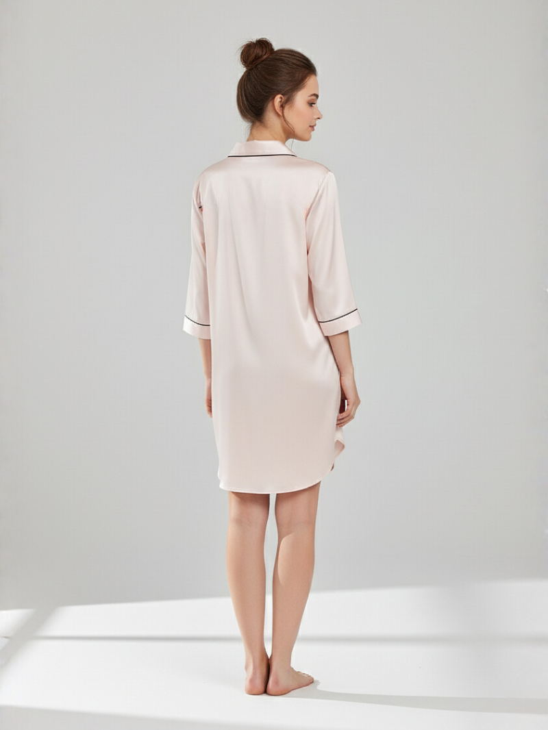Women's Silk Nightdress with Shirt Collar – Elegant Women’s Sleepwear