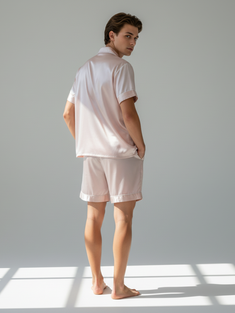Men’s High-Grad Ice Silk Pajamas - Short-Sleeved Shorts Home Clothes Set