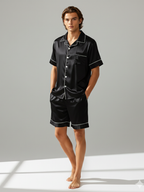 Men’s High-Grad Ice Silk Pajamas - Short-Sleeved Shorts Home Clothes Set