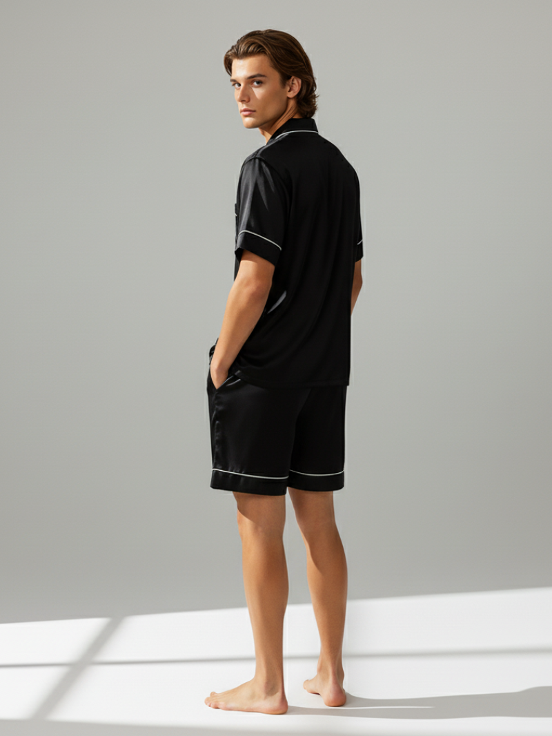 Men’s High-Grad Ice Silk Pajamas - Short-Sleeved Shorts Home Clothes Set