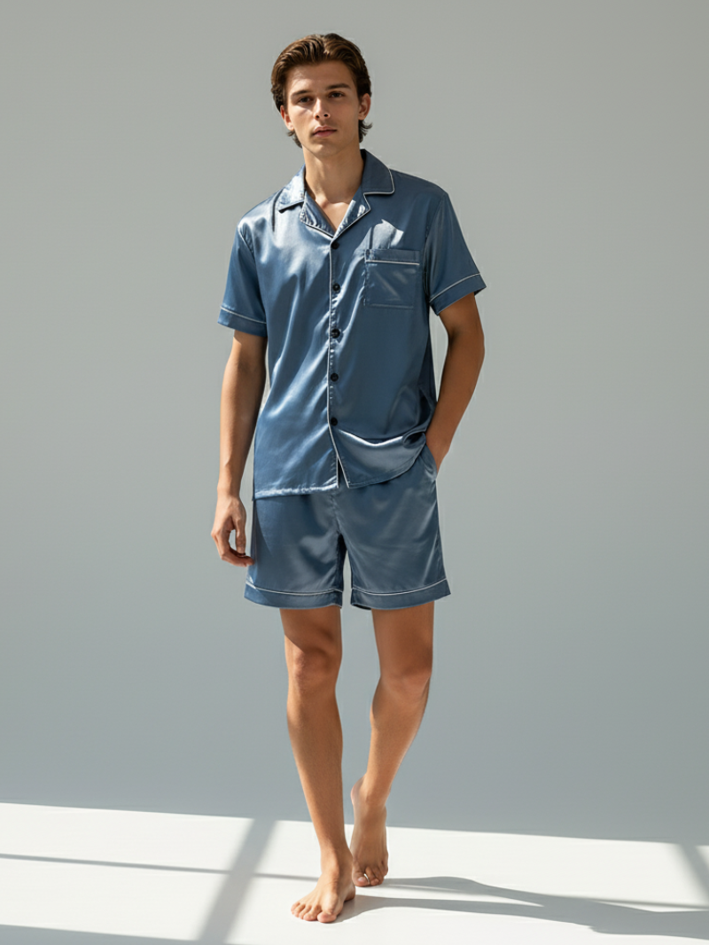 Men’s High-Grad Ice Silk Pajamas - Short-Sleeved Shorts Home Clothes Set