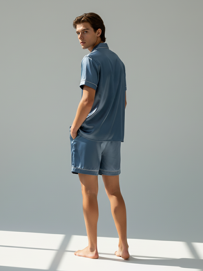 Men’s High-Grad Ice Silk Pajamas - Short-Sleeved Shorts Home Clothes Set