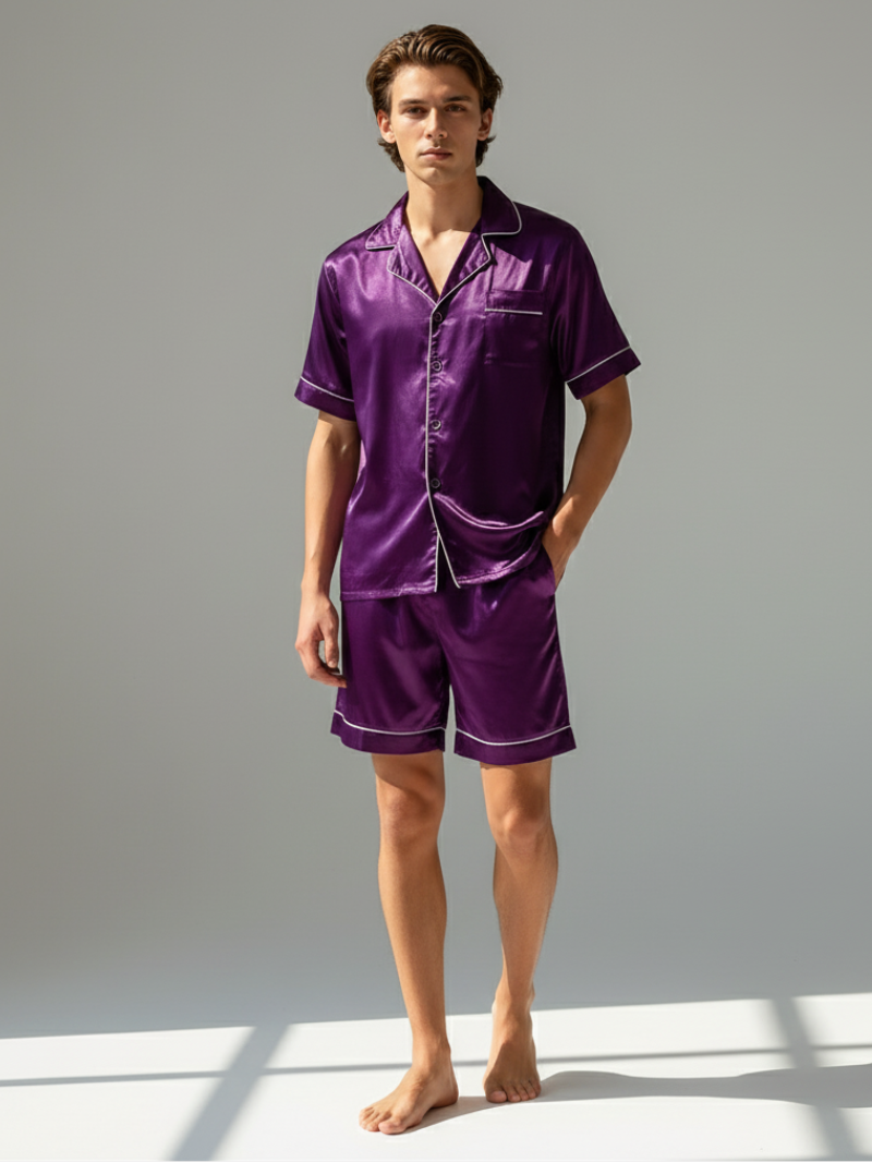 Men’s High-Grad Ice Silk Pajamas - Short-Sleeved Shorts Home Clothes Set
