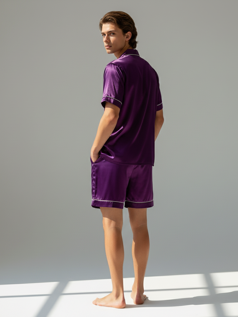 Men’s High-Grad Ice Silk Pajamas - Short-Sleeved Shorts Home Clothes Set