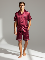 Men’s High-Grad Ice Silk Pajamas - Short-Sleeved Shorts Home Clothes Set
