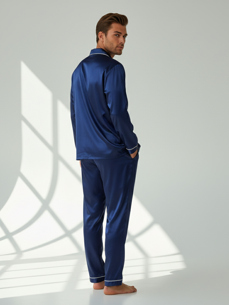 Men’s Fashion Long Sleeve Pajama Set with Long Pants – Comfortable and Stylish Sleepwear