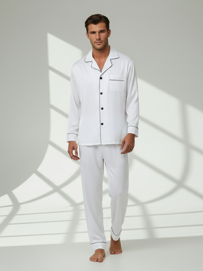 Men’s Fashion Long Sleeve Pajama Set with Long Pants – Comfortable and Stylish Sleepwear