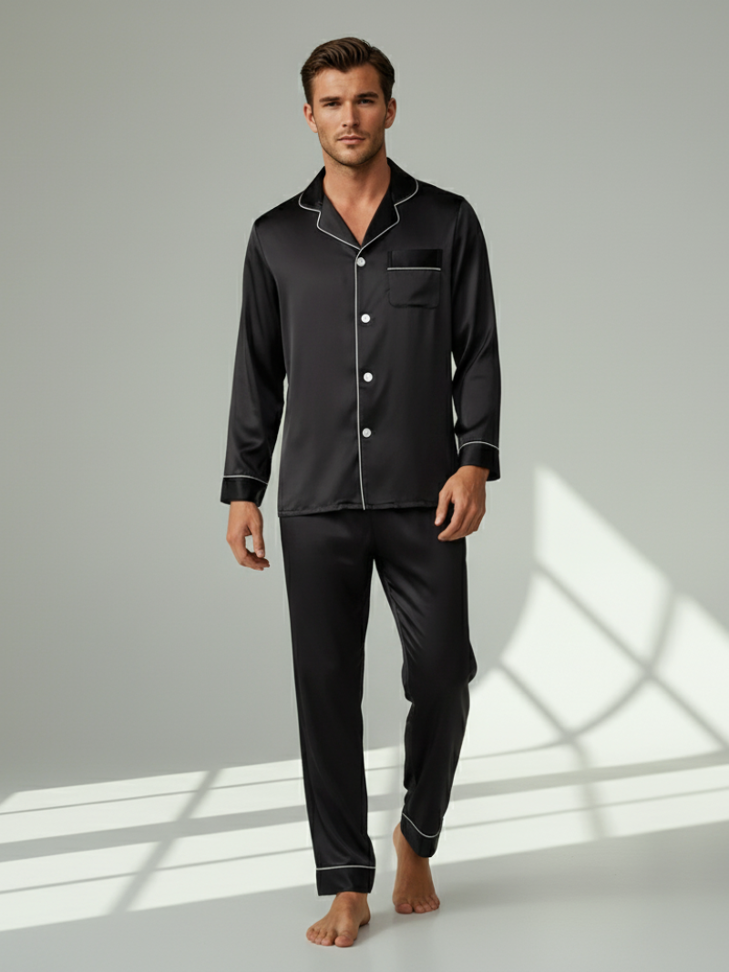 Men’s Fashion Long Sleeve Pajama Set with Long Pants – Comfortable and Stylish Sleepwear