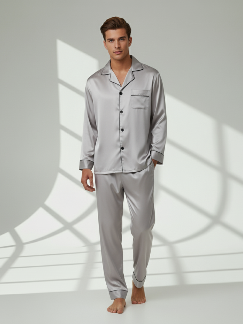 Men’s Fashion Long Sleeve Pajama Set with Long Pants – Comfortable and Stylish Sleepwear